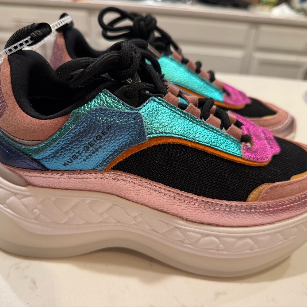 Kurt Geiger Pink and Blue Sneakers with Chunky Platform Sole - Picture 2 of 9